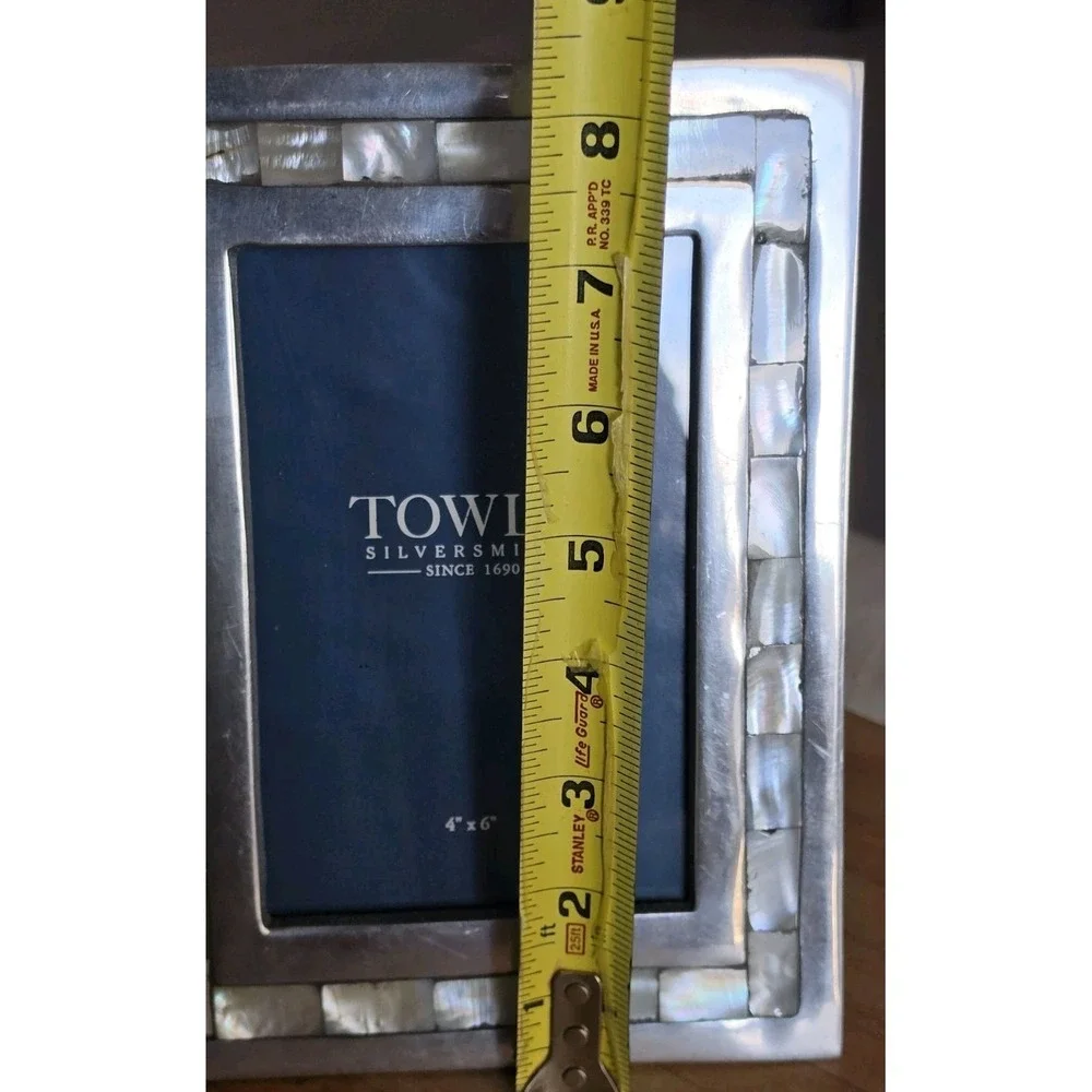 Towle Silversmiths 4x6 Silver Mother of Pearl Mosaic Brick Inlay Photo Frame